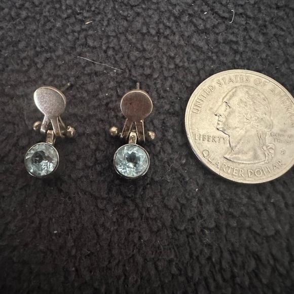 Unique Sterling Hinged Post Earrings with Light Blue Gemstone - Picture 3 of 4